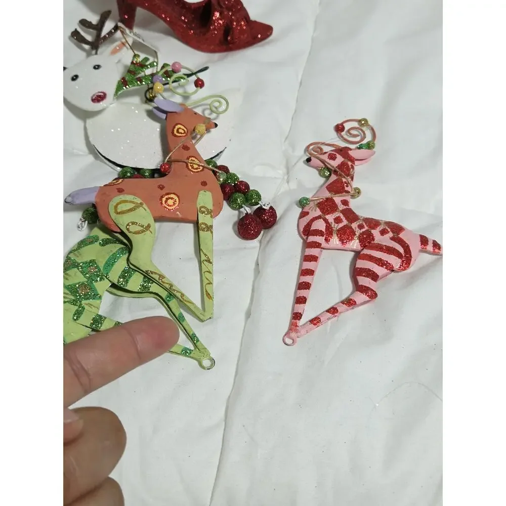 VTG Pier 1 One Reindeer Ornament Multicolor Glitter Assorted 4 Christmas Decor